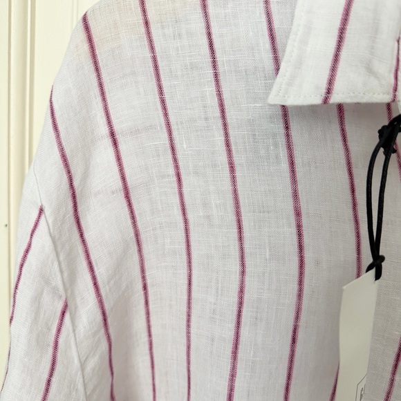 NWT Gap 100% Linen Boyfriend Shirt XL Tall Button Down Pinstripe Oversized - Picture 8 of 13